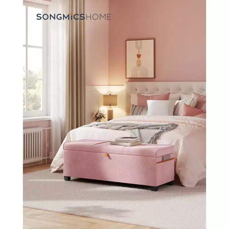 Panca contenitore imbottita da 43.3 con capacità di 27 Gal (103 L), da posizionare ai piedi del letto, con spazio contenitivo per la camera da letto