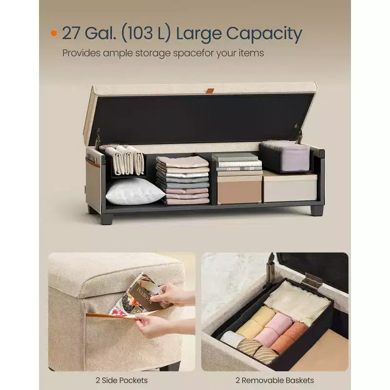 43.3 Storage Ottoman Bench 27 Gal (103 L) Capacity End-of-Bed Bench Ottoman with Storage for Bedroom