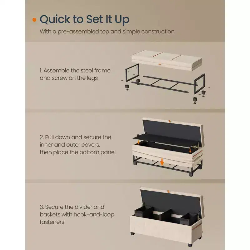 43.3 Storage Ottoman Bench 27 Gal (103 L) Capacity End-of-Bed Bench Ottoman with Storage for Bedroom