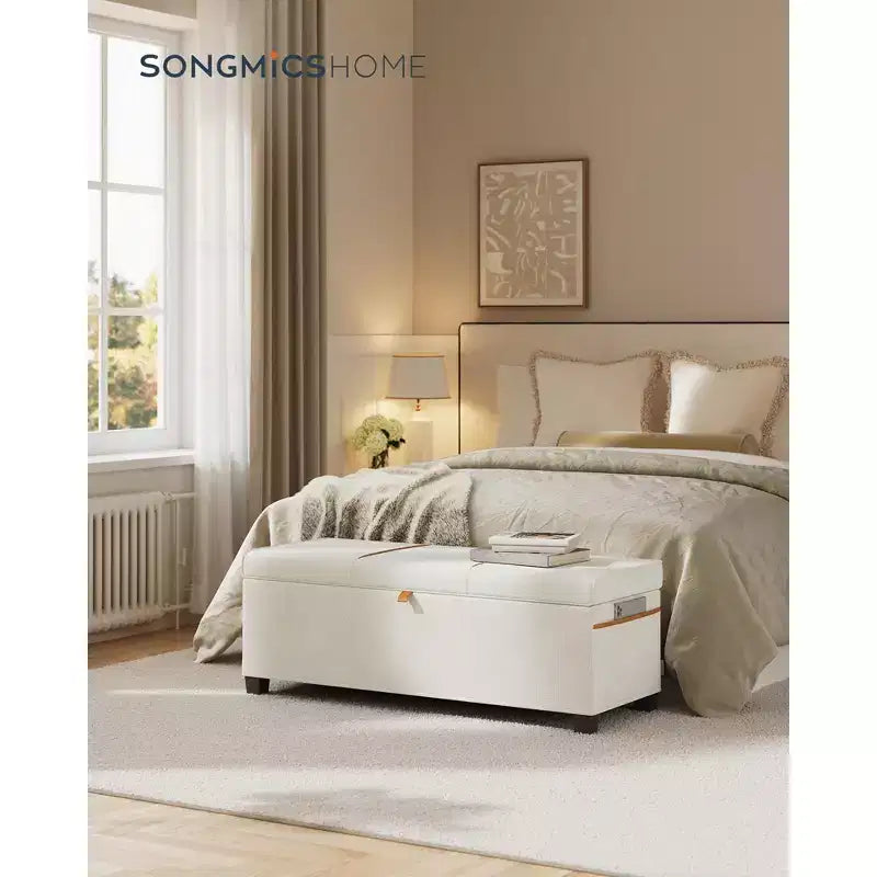Panca contenitore imbottita da 43.3 con capacità di 27 Gal (103 L), da posizionare ai piedi del letto, con spazio contenitivo per la camera da letto