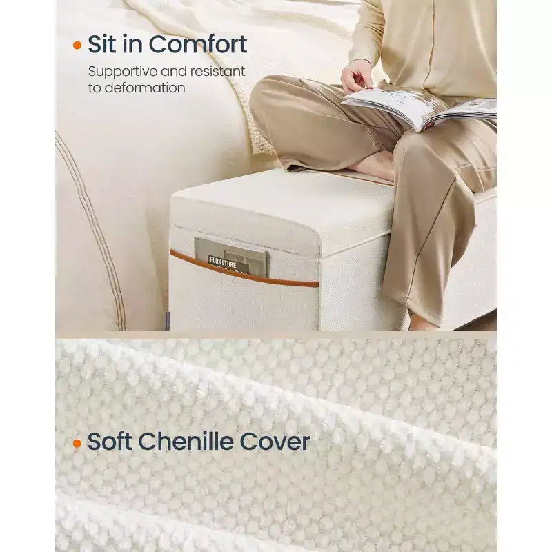 Panca contenitore imbottita da 43.3 con capacità di 27 Gal (103 L), da posizionare ai piedi del letto, con spazio contenitivo per la camera da letto