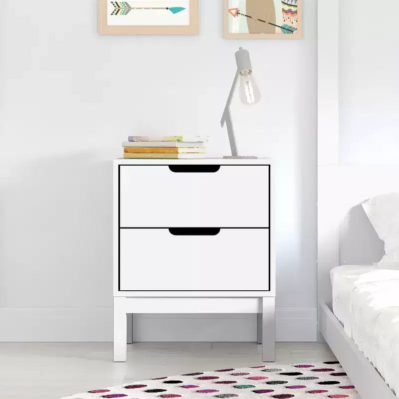 Kids Double-Drawer Night Stand with Solid Wood Frame, Side Table for Kids Bedroom