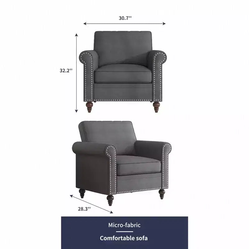 Modern Rivet Design Accent Chair Linen Fabric Armchair Single Sofa,Mid Century 1-Seater Sofa Couch for Home/Office/Apartment