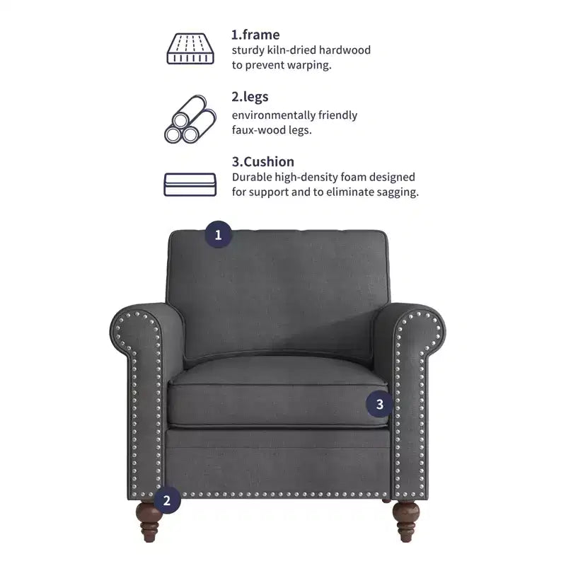 Modern Rivet Design Accent Chair Linen Fabric Armchair Single Sofa,Mid Century 1-Seater Sofa Couch for Home/Office/Apartment