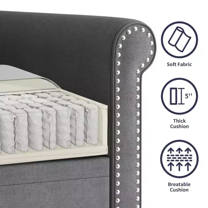 Modern Rivet Design Accent Chair Linen Fabric Armchair Single Sofa,Mid Century 1-Seater Sofa Couch for Home/Office/Apartment