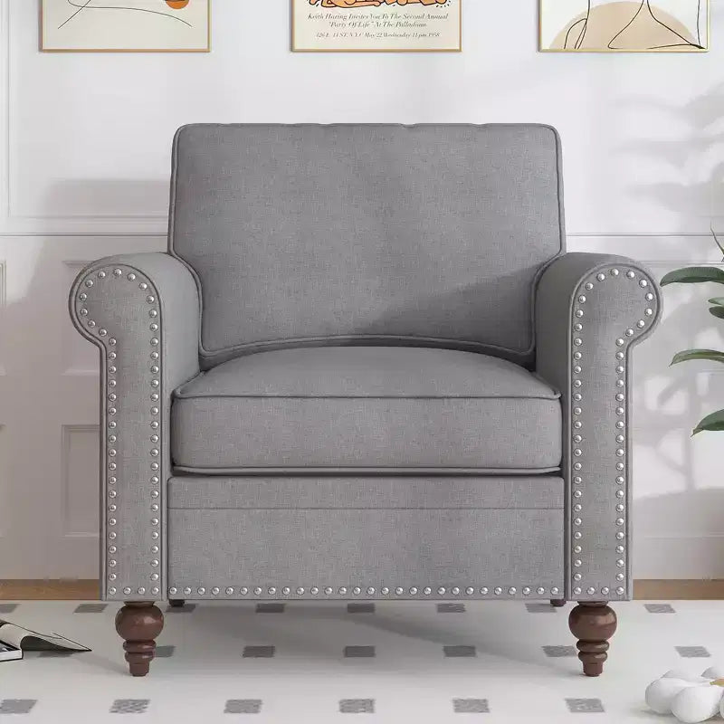 Modern Rivet Design Accent Chair Linen Fabric Armchair Single Sofa,Mid Century 1-Seater Sofa Couch for Home/Office/Apartment