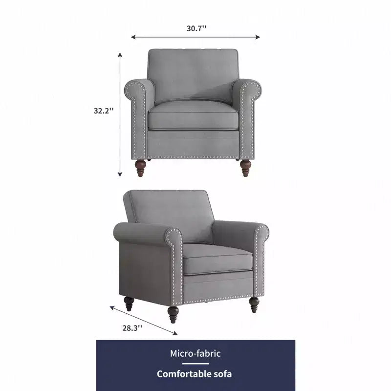 Modern Rivet Design Accent Chair Linen Fabric Armchair Single Sofa,Mid Century 1-Seater Sofa Couch for Home/Office/Apartment