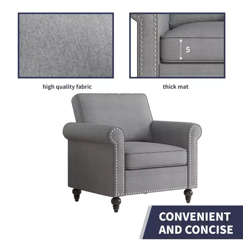 Modern Rivet Design Accent Chair Linen Fabric Armchair Single Sofa,Mid Century 1-Seater Sofa Couch for Home/Office/Apartment