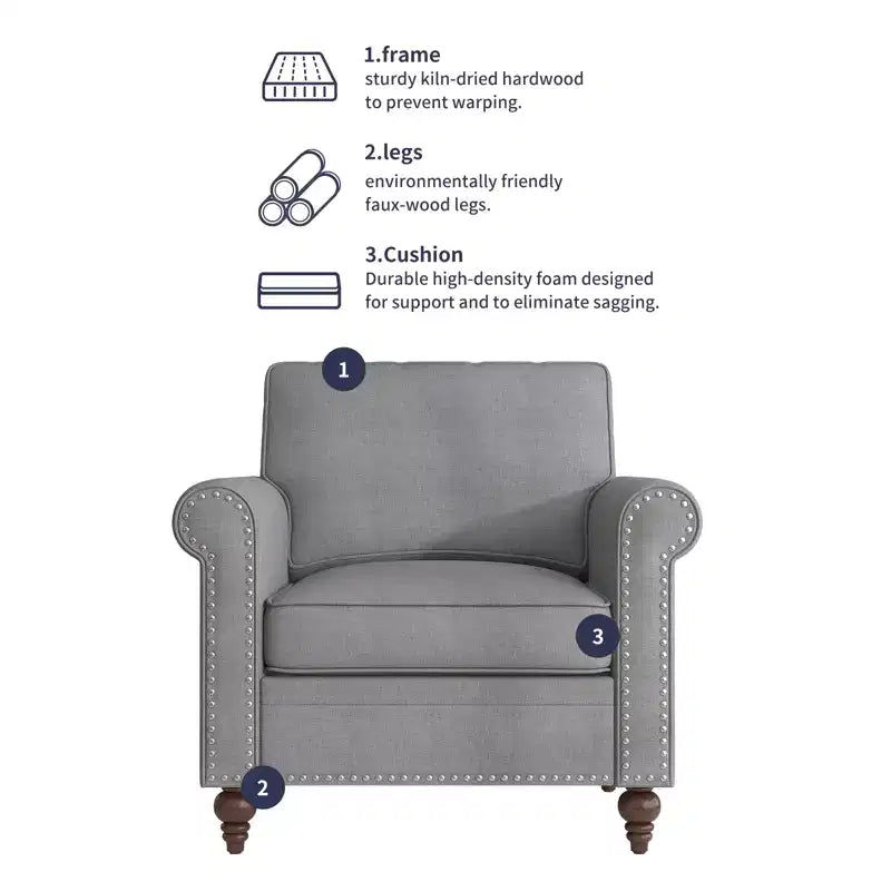 Modern Rivet Design Accent Chair Linen Fabric Armchair Single Sofa,Mid Century 1-Seater Sofa Couch for Home/Office/Apartment