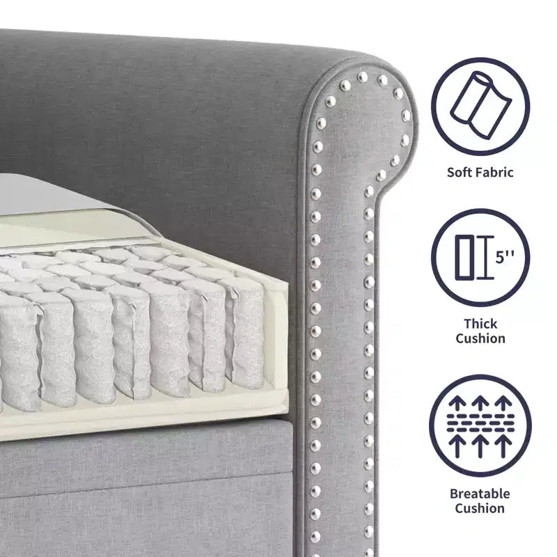 Modern Rivet Design Accent Chair Linen Fabric Armchair Single Sofa,Mid Century 1-Seater Sofa Couch for Home/Office/Apartment