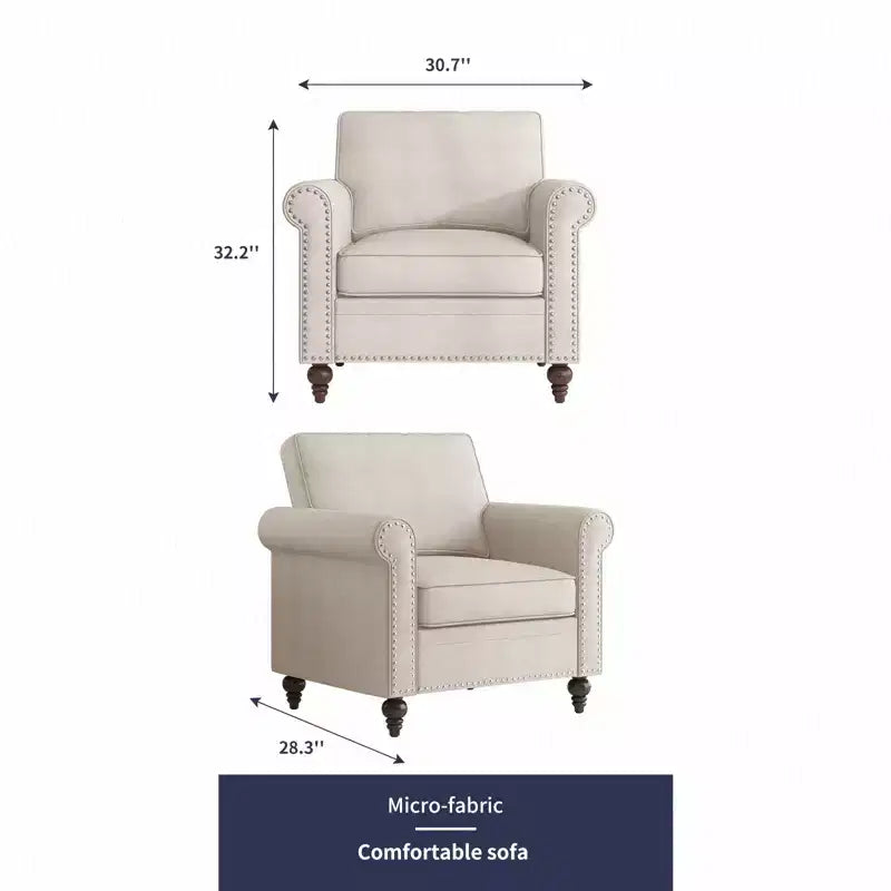Modern Rivet Design Accent Chair Linen Fabric Armchair Single Sofa,Mid Century 1-Seater Sofa Couch for Home/Office/Apartment