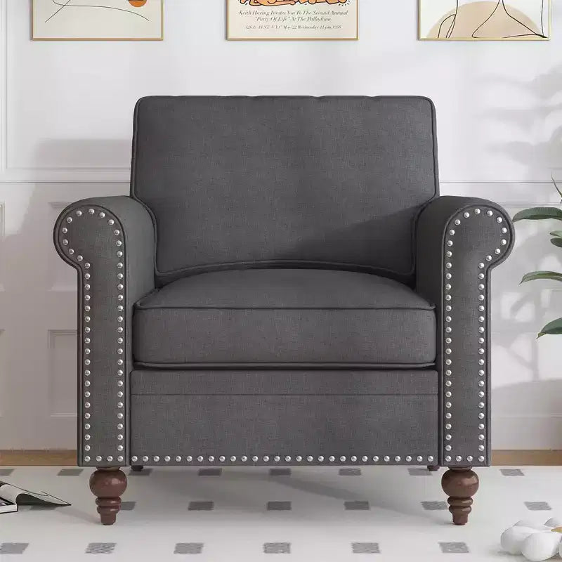 Modern Rivet Design Accent Chair Linen Fabric Armchair Single Sofa,Mid Century 1-Seater Sofa Couch for Home/Office/Apartment