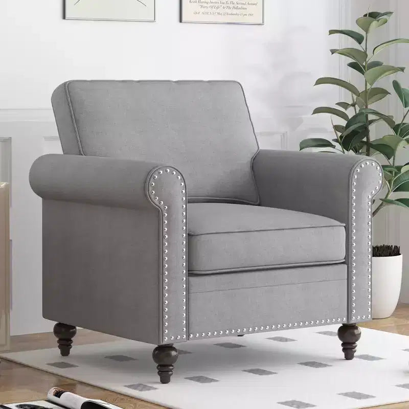 Modern Rivet Design Accent Chair Linen Fabric Armchair Single Sofa,Mid Century 1-Seater Sofa Couch for Home/Office/Apartment