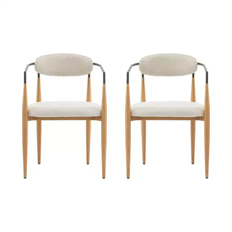 Set di 2 sedie da pranzo moderne imbottite, con struttura in ferro e schienale aperto curvo