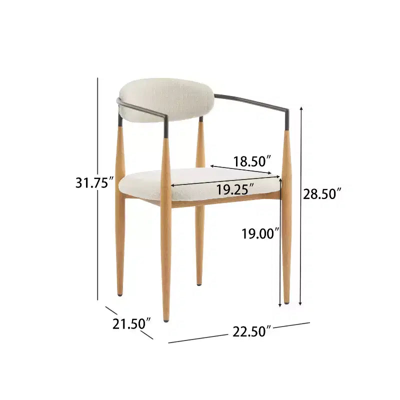 Set di 2 sedie da pranzo moderne imbottite, con struttura in ferro e schienale aperto curvo