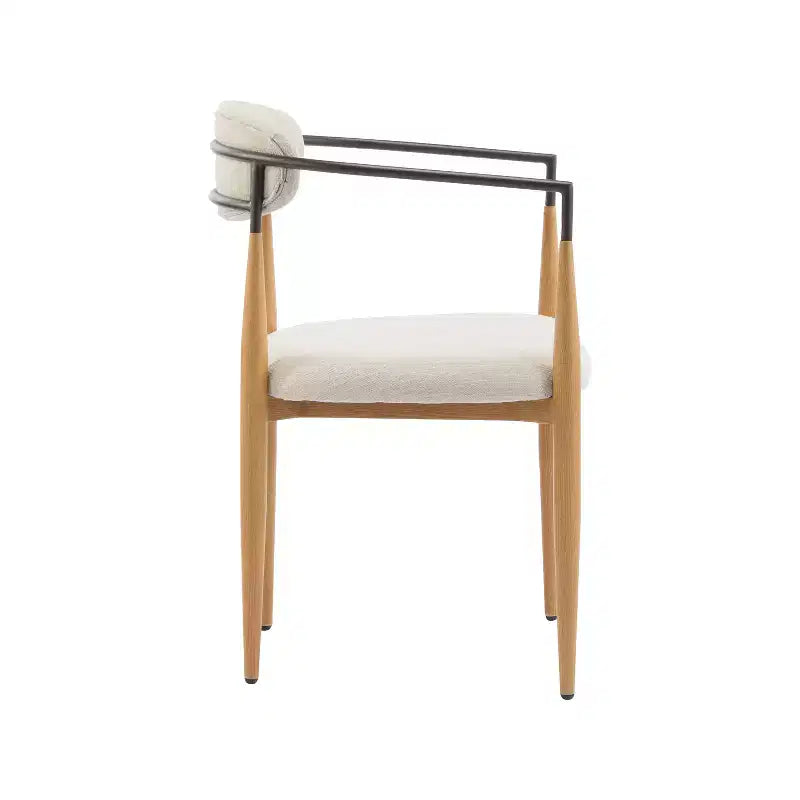 Set di 2 sedie da pranzo moderne imbottite, con struttura in ferro e schienale aperto curvo