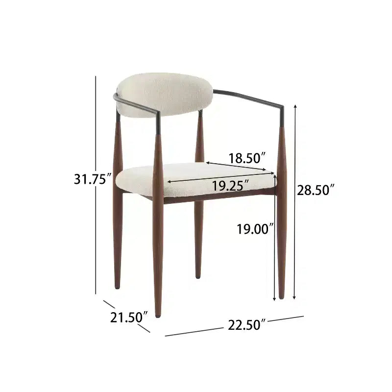 Set di 2 sedie da pranzo moderne imbottite, con struttura in ferro e schienale aperto curvo