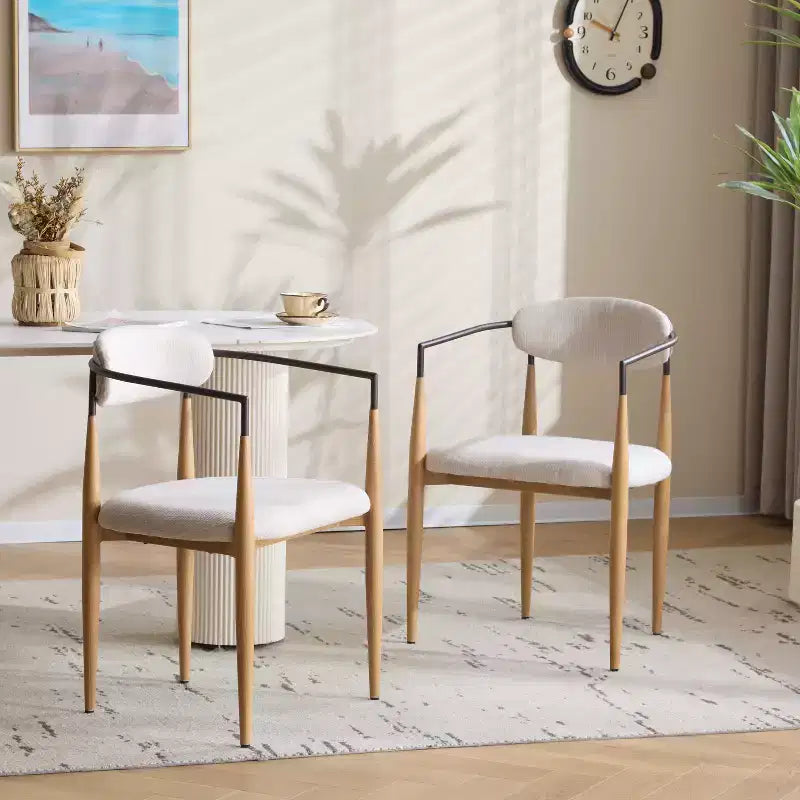 Modern Upholstered Iron Dining Chairs with Curved Open Back (Set of 2)