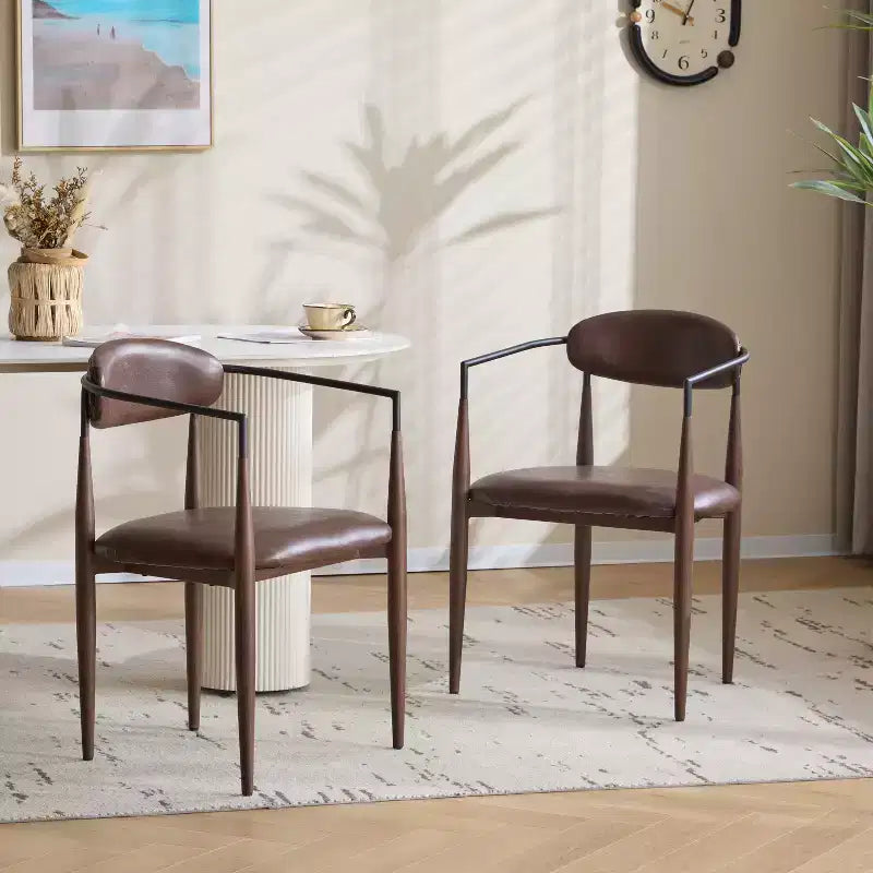 Modern Upholstered Iron Dining Chairs with Curved Open Back (Set of 2)