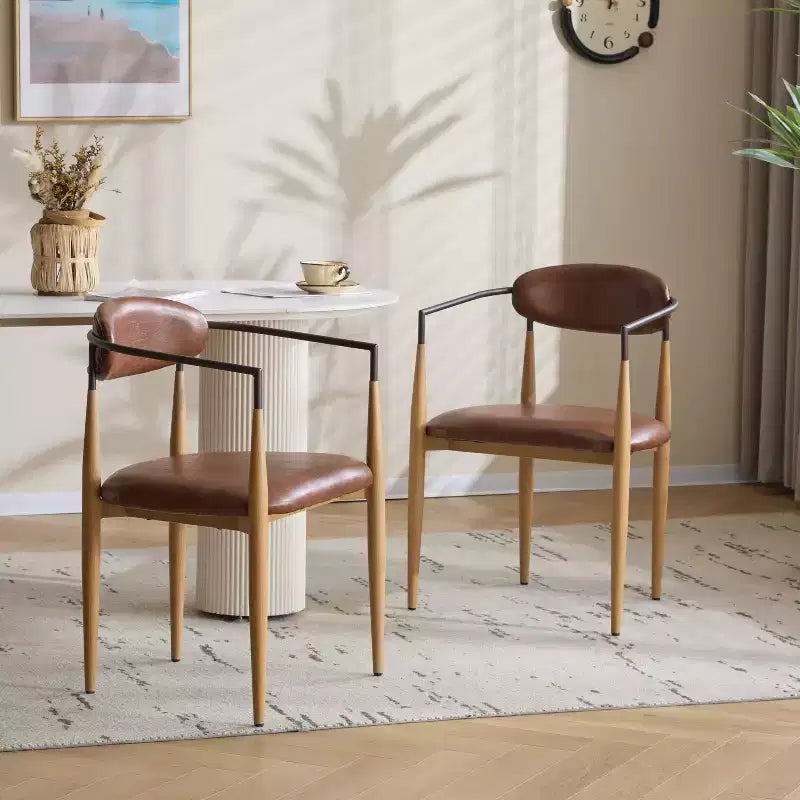 Modern Upholstered Iron Dining Chairs with Curved Open Back (Set of 2)