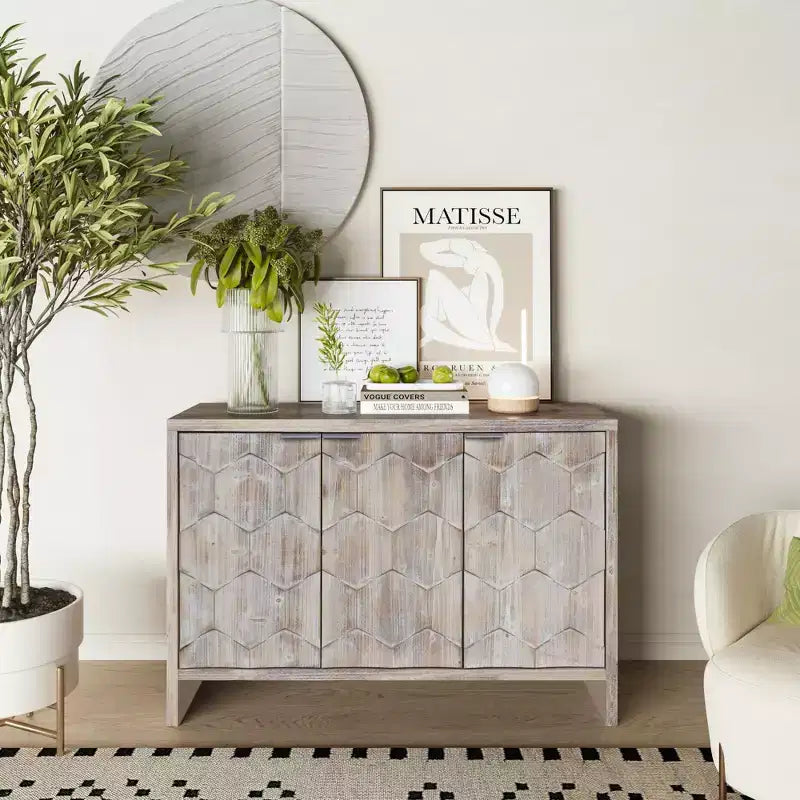 Credenza in stile rustico con 3 ante, in legno, mobile buffet e contenitore