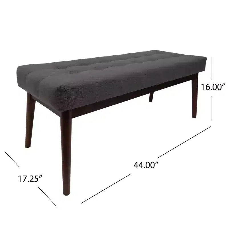 Mid-Century Modern 44-Inch Upholstered Tufted Rubberwood Ottoman