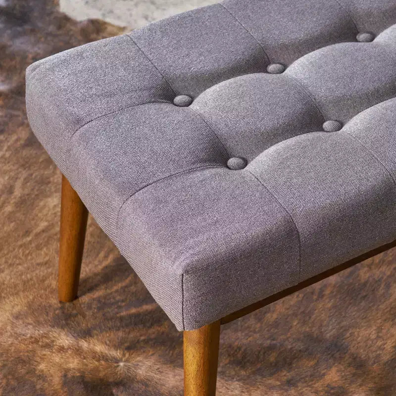 Mid-Century Modern 44-Inch Upholstered Tufted Rubberwood Ottoman