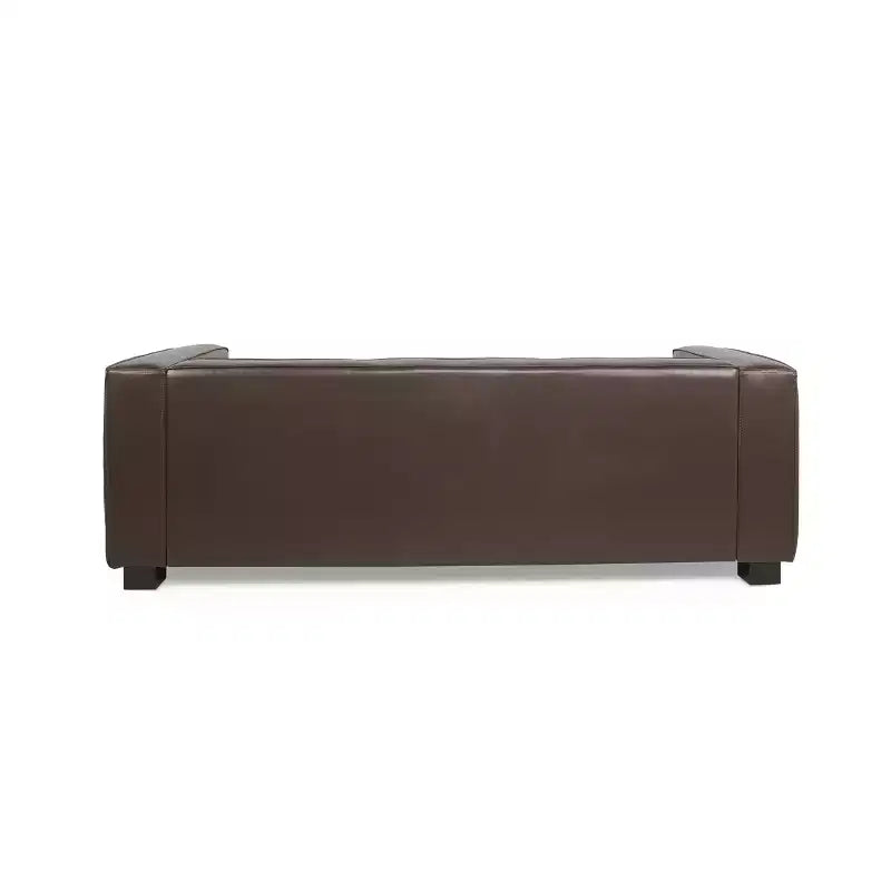 Nowoczesna sofa 3-osobowa ze skórzaną tapicerką syntetyczną, kwadratowymi podłokietnikami i nogami z drewna brzozowego