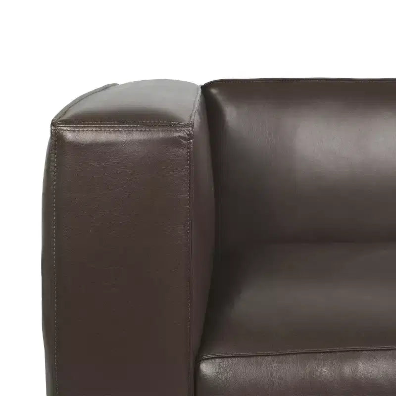 Nowoczesna sofa 3-osobowa ze skórzaną tapicerką syntetyczną, kwadratowymi podłokietnikami i nogami z drewna brzozowego