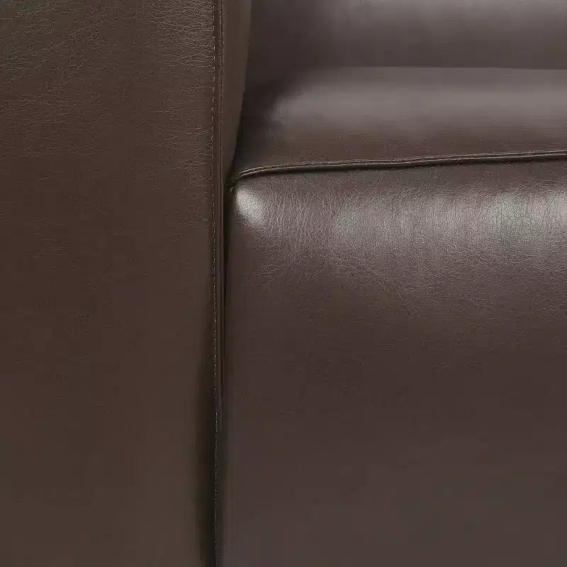 Nowoczesna sofa 3-osobowa ze skórzaną tapicerką syntetyczną, kwadratowymi podłokietnikami i nogami z drewna brzozowego