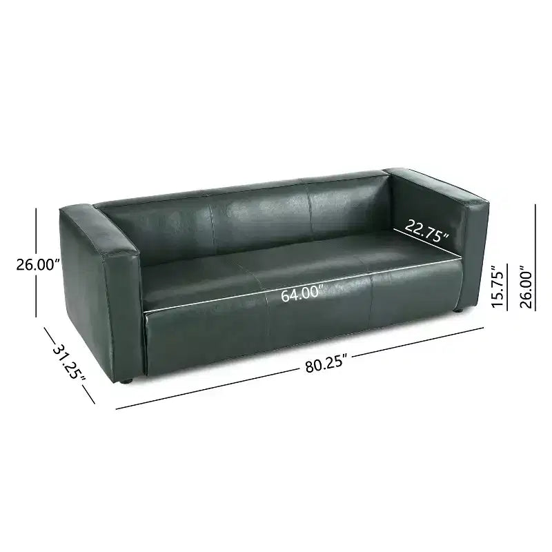 Nowoczesna sofa 3-osobowa ze skórzaną tapicerką syntetyczną, kwadratowymi podłokietnikami i nogami z drewna brzozowego