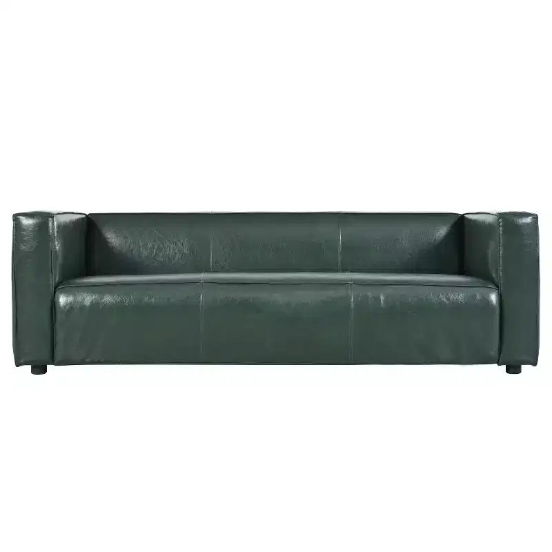 Nowoczesna sofa 3-osobowa ze skórzaną tapicerką syntetyczną, kwadratowymi podłokietnikami i nogami z drewna brzozowego