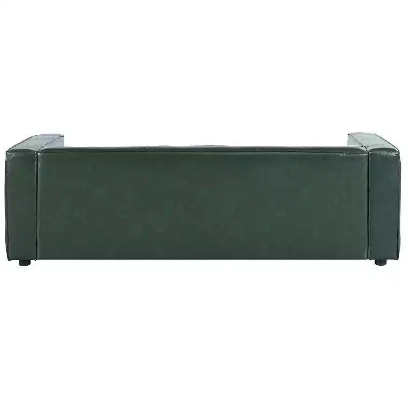Nowoczesna sofa 3-osobowa ze skórzaną tapicerką syntetyczną, kwadratowymi podłokietnikami i nogami z drewna brzozowego