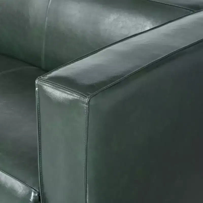 Nowoczesna sofa 3-osobowa ze skórzaną tapicerką syntetyczną, kwadratowymi podłokietnikami i nogami z drewna brzozowego