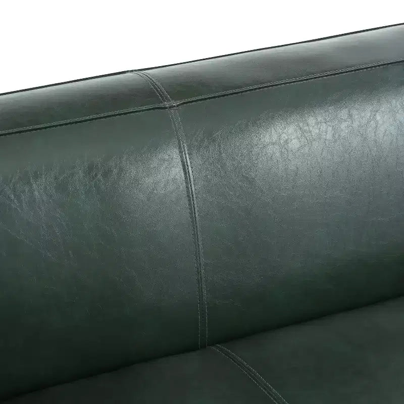 Nowoczesna sofa 3-osobowa ze skórzaną tapicerką syntetyczną, kwadratowymi podłokietnikami i nogami z drewna brzozowego
