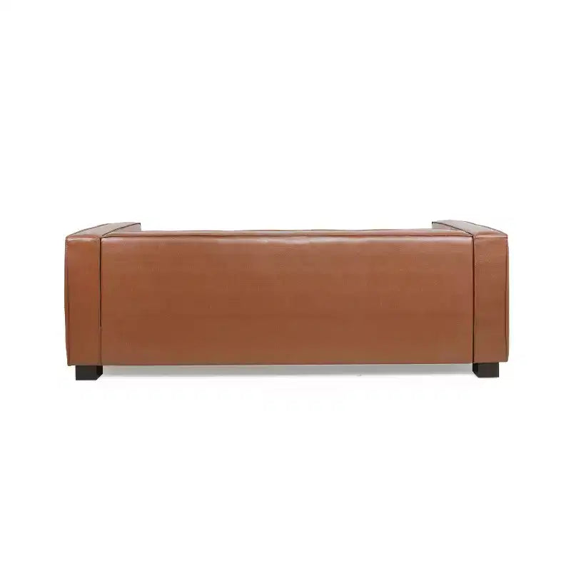 Nowoczesna sofa 3-osobowa ze skórzaną tapicerką syntetyczną, kwadratowymi podłokietnikami i nogami z drewna brzozowego