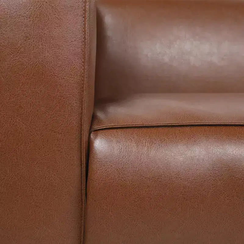 Nowoczesna sofa 3-osobowa ze skórzaną tapicerką syntetyczną, kwadratowymi podłokietnikami i nogami z drewna brzozowego