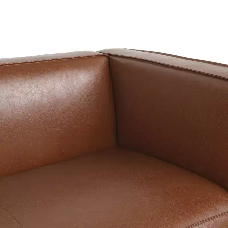 Nowoczesna sofa 3-osobowa ze skórzaną tapicerką syntetyczną, kwadratowymi podłokietnikami i nogami z drewna brzozowego
