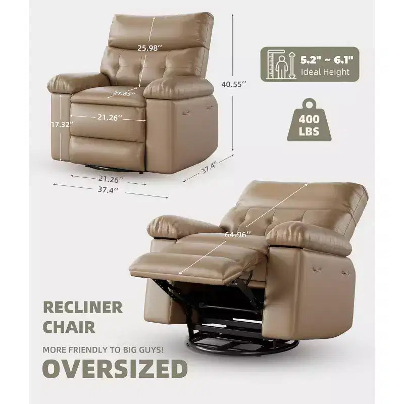 Poltrona reclinabile oversize per adulti - divano reclinabile in similpelle PU con schiuma ad alta densità, seduta ampia e reclinazione manuale fluida