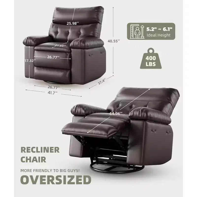 Poltrona reclinabile oversize per adulti - divano reclinabile in similpelle PU con schiuma ad alta densità, seduta ampia e reclinazione manuale fluida