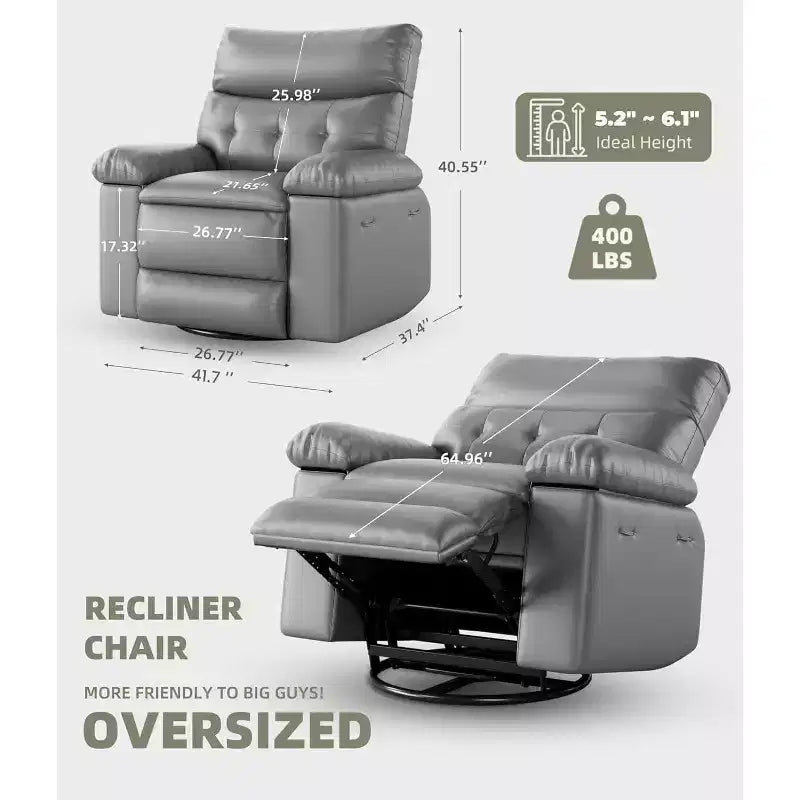Poltrona reclinabile oversize per adulti - divano reclinabile in similpelle PU con schiuma ad alta densità, seduta ampia e reclinazione manuale fluida