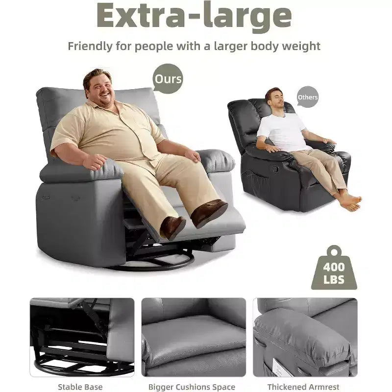 Poltrona reclinabile oversize per adulti - divano reclinabile in similpelle PU con schiuma ad alta densità, seduta ampia e reclinazione manuale fluida
