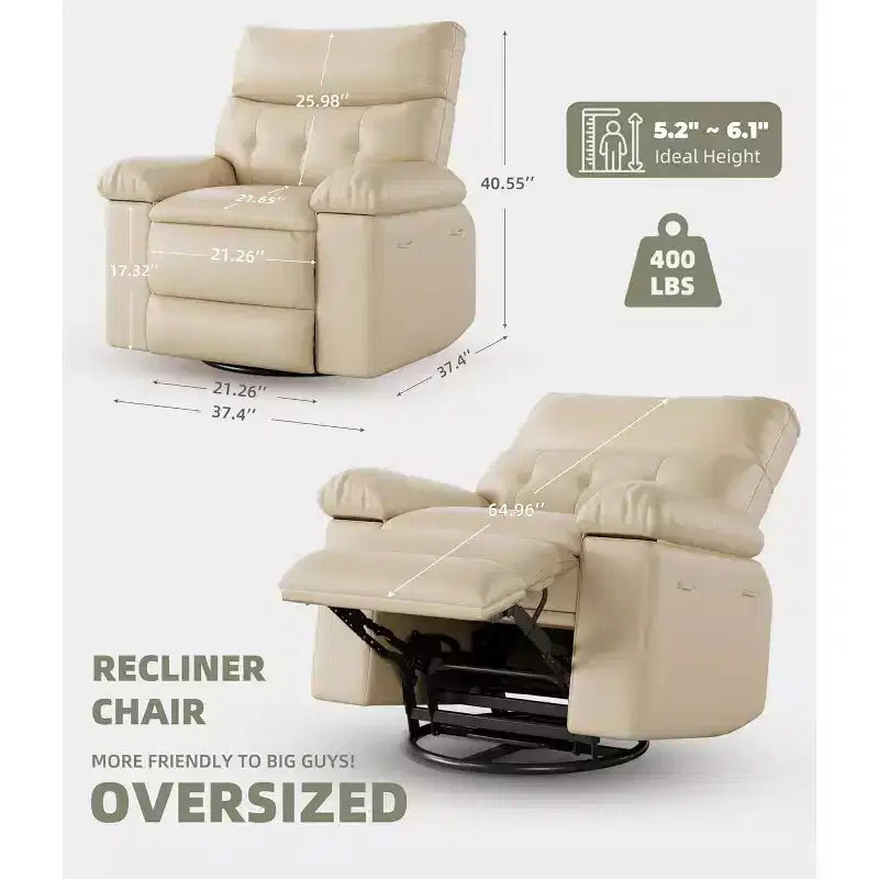 Poltrona reclinabile oversize per adulti - divano reclinabile in similpelle PU con schiuma ad alta densità, seduta ampia e reclinazione manuale fluida