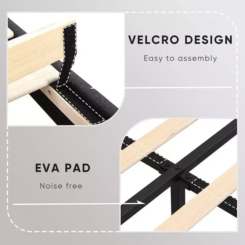 Struttura letto matrimoniale queen size con 2 cassetti contenitore, testiera imbottita in tessuto foderato con stazione di ricarica e ripiano contenitore, senza bisogno di rete a molle, beige
