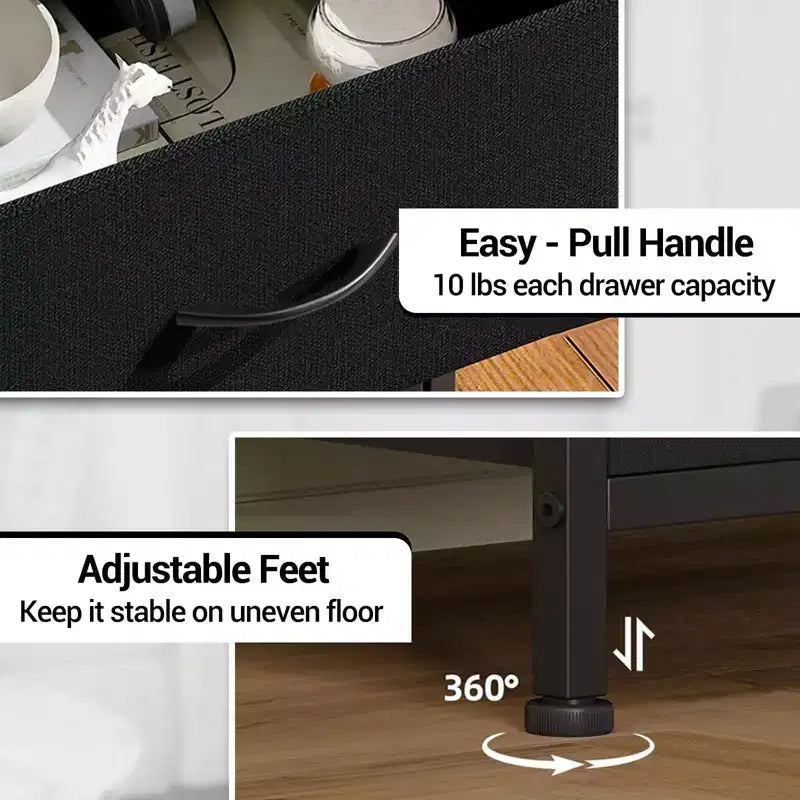 Comodino alto moderno con luci LED - 4 cassetti in tessuto, ripiano superiore, struttura in acciaio, mobiletto stretto per camera da letto, dormitorio, corridoio, tavolino laterale per divano