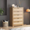 Cassettiera alta 31.5' in rattan con 5 cassetti, cassettone in legno con piano ampio per camera da letto e ingresso