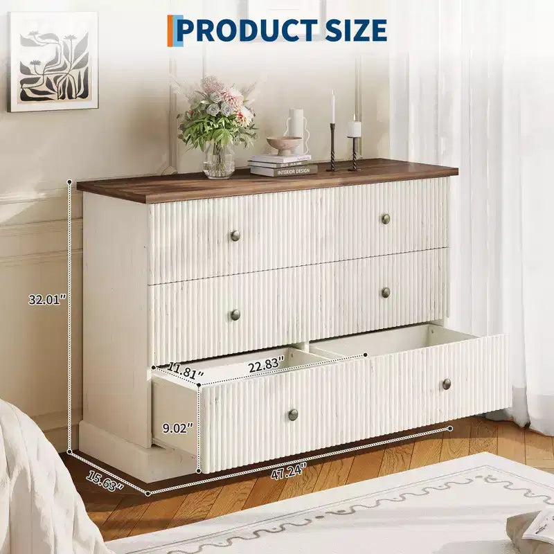 Cassettiera 6 per camera da letto, cassettiera larga 47 pollici con contenitore, autoportante