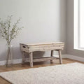 Panca in legno massello con ripiano contenitore e 4 pannelli, 36x15.25x17.3 pollici, finitura bianco decapato