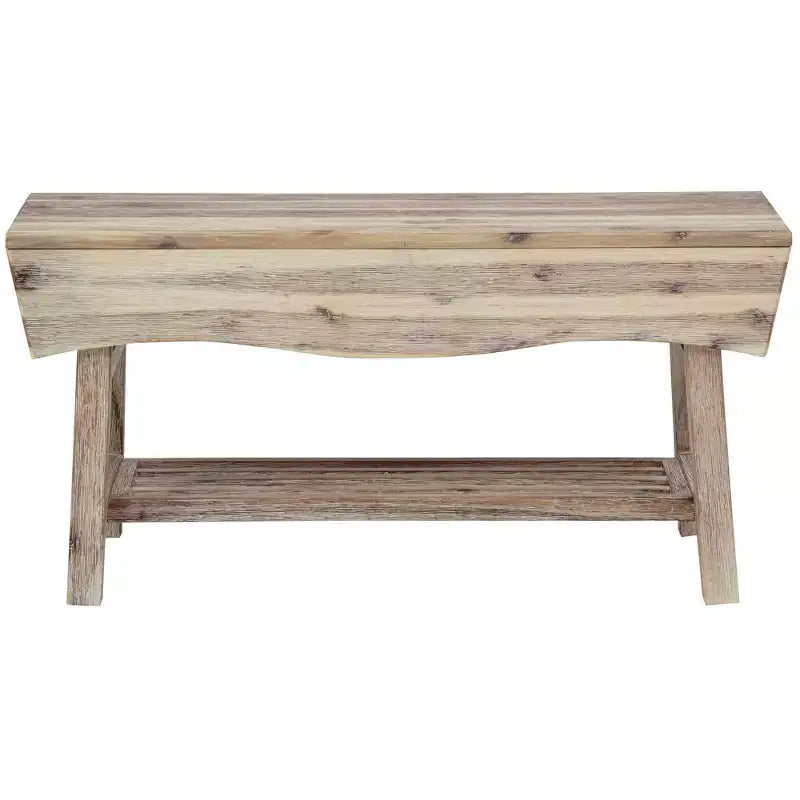 Panca in legno massello con ripiano contenitore e 4 pannelli, 36x15.25x17.3 pollici, finitura bianco decapato