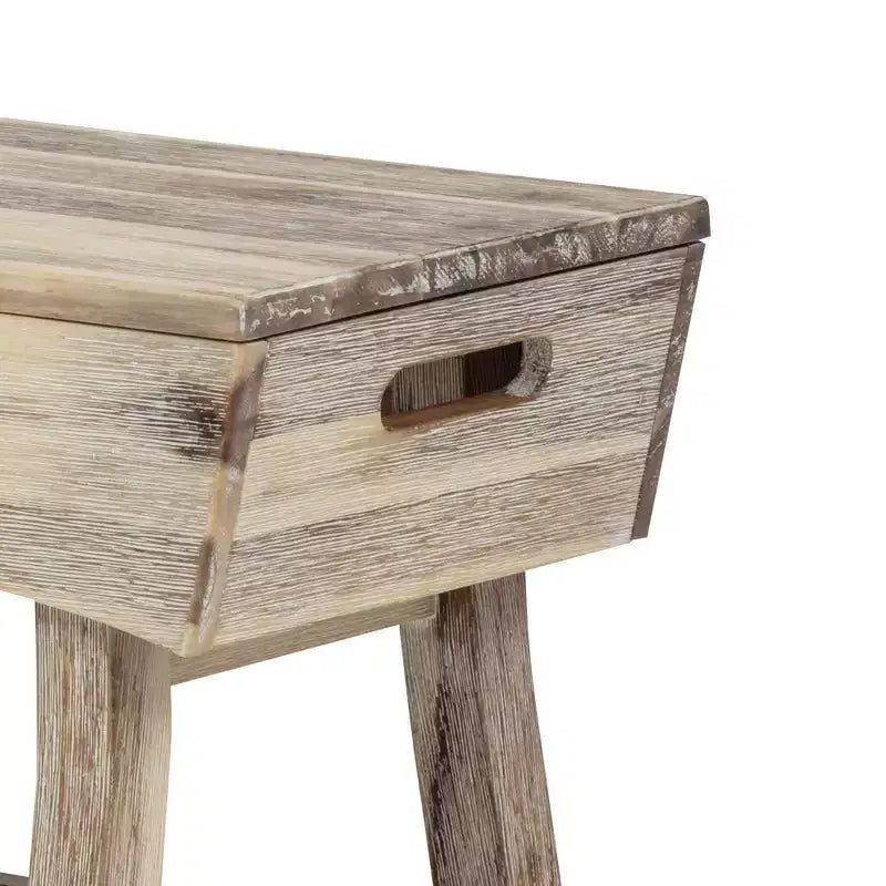 Panca in legno massello con ripiano contenitore e 4 pannelli, 36x15.25x17.3 pollici, finitura bianco decapato